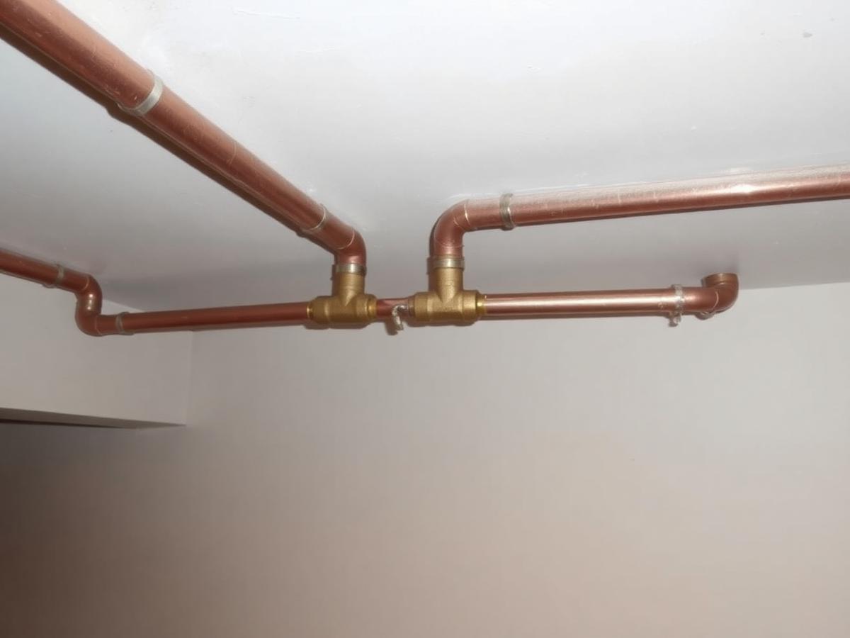New copper supply piping in a basement ceiling