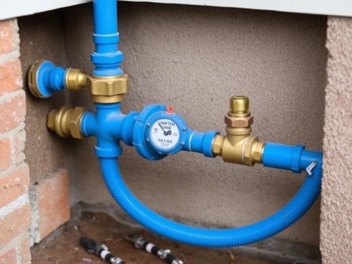 New main water service line and meter at a home