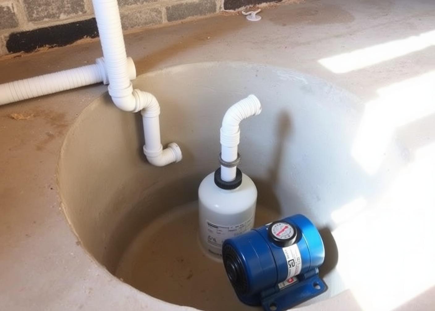 New sump pump installed in a residential basement pit in New Jersey