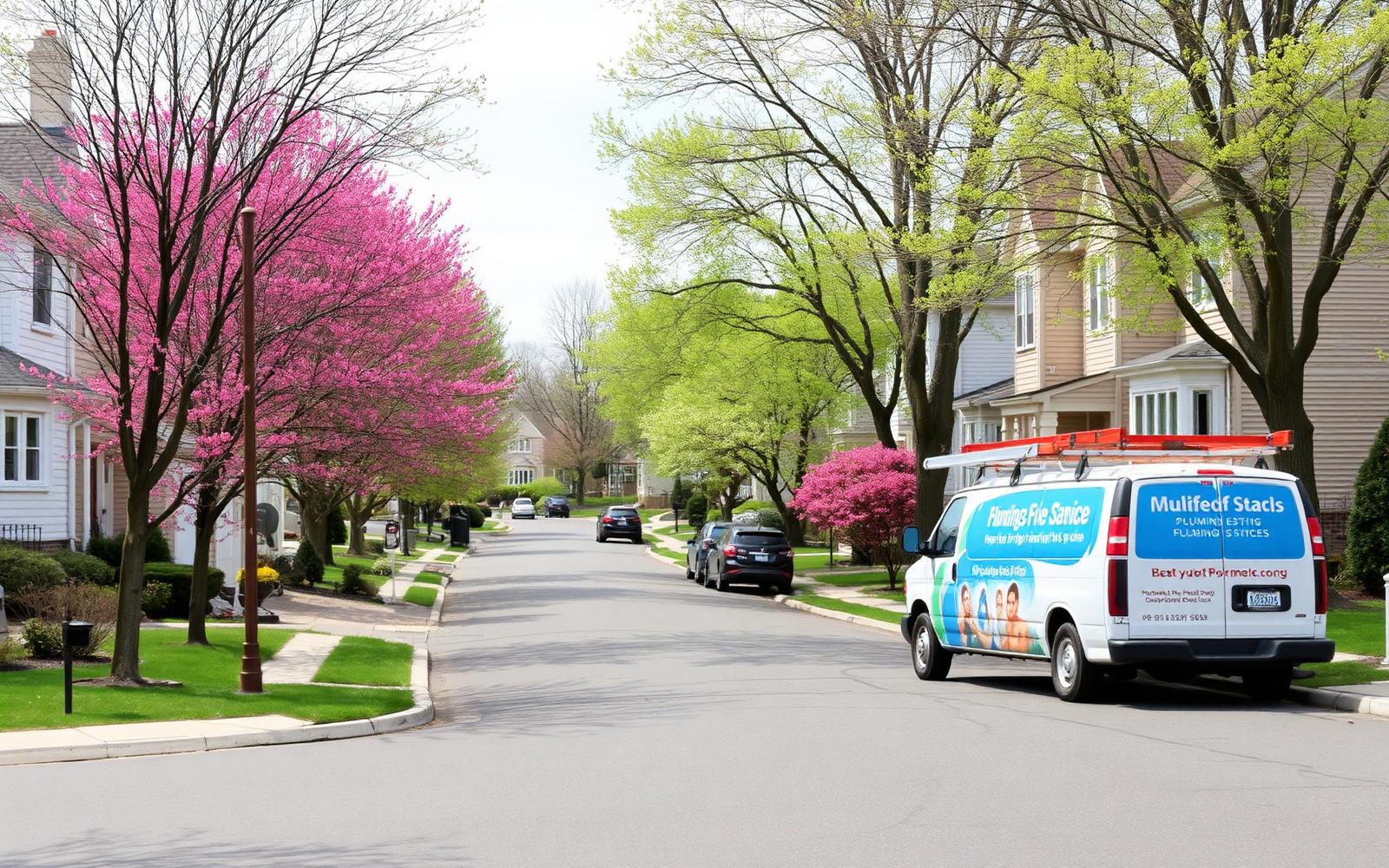 New Era Plumbing service van on a residential street in East Rutherford, New Jersey